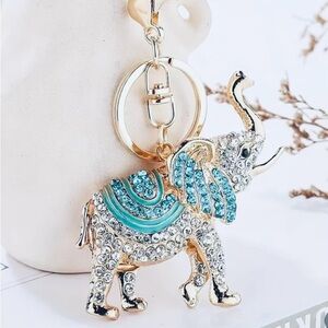 Sparkling Elephant Keychain with Blue Accents